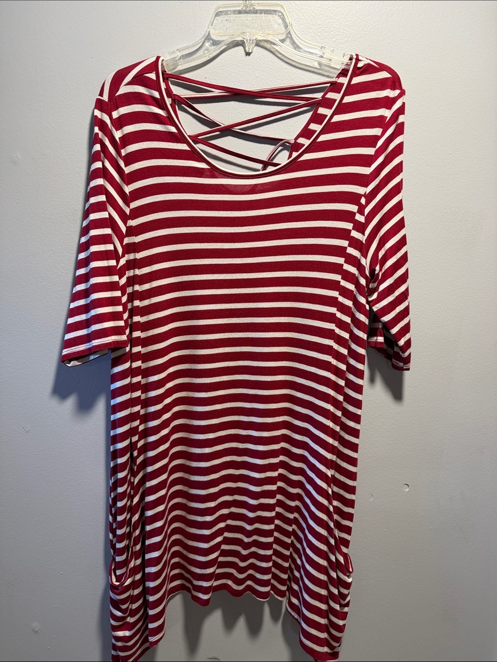 Olivia Sky Red and White Striped Crisscross Back Tunic